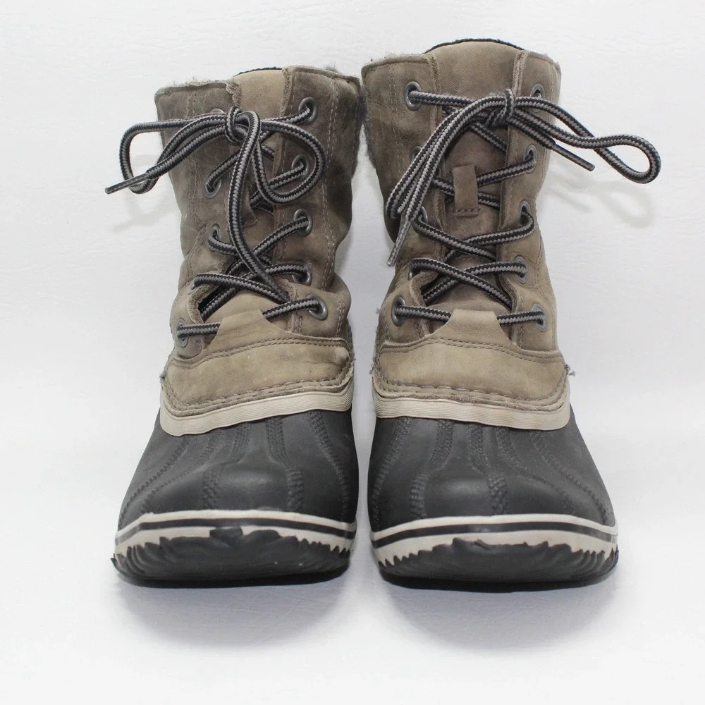 Sorel Slimpack II Lace Waterproof Duck Boots Leather Suede Gray NL2348-052 Sz 10